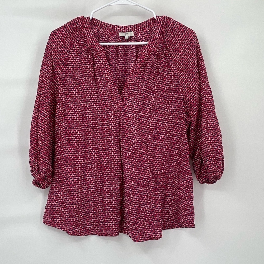 Joie silk pink blue pattern v neck 3/4 sleeve blouse